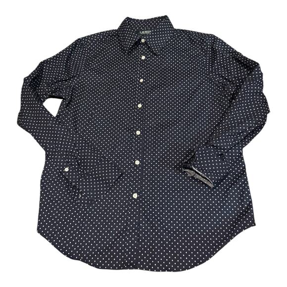 Lauren Ralph Lauren Non Iron navy white Polka Dot cotton Button Up size medium - Picture 7 of 12